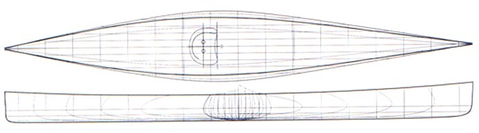 Bauplan als Gittermodell eines skin-on-frame-Kanu (Canoe)